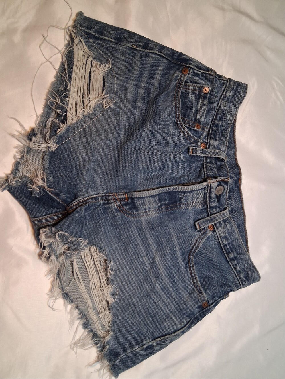 Levi's 501 Original Distressed Cutoff Shorts Raw Hem Vintage Denim - W 27 - Picture 4 of 15